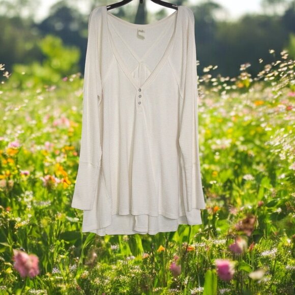 Free People Large "We the Free" Cream Tunic Top - Picture 1 of 4